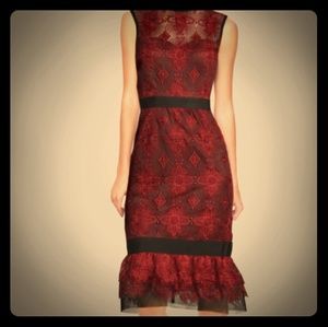 Catherine Deane lace dress with contrast trim.